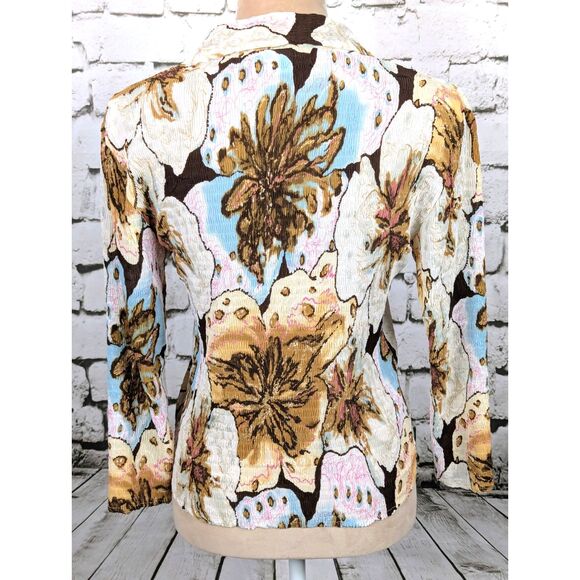 ALBERTO MAKALI Crushed Crinkle Sequined Stretch Shirt Psychedelic Artsy Medium - Picture 6 of 8